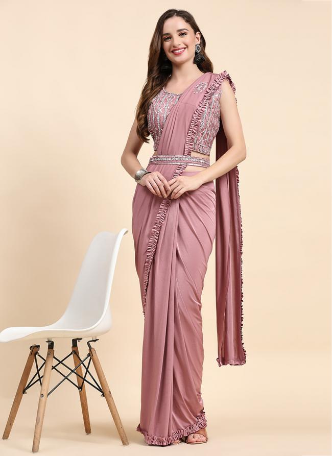 Imported Pink Party Wear Embroidery Work Readymade Saree